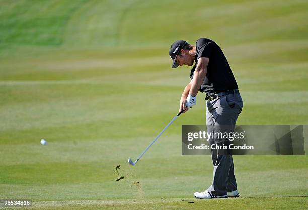 Kevin Chappell hits his approach on during the final round of the Fresh Express Classic at TPC Stonebrae on April 18, 2010 in Hayward, California.