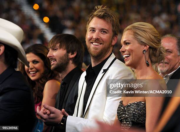 Hillary Scott, Dave Haywood and Charles Kelley of Lady Antebellum and Cassie McConnell during the 45th Annual Academy of Country Music Awards at the...