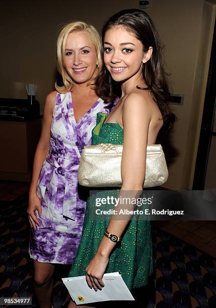 Actress Angela Kinsey and actress Sarah Hyland arrive at the premiere of Summit Entertainment and Participant Media's "Furry Vengeance" at the Bruin...