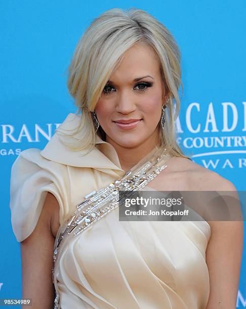 Singer Carrie Underwood arrives at the 45th Annual Academy Of Country Music Awards at the MGM Grand Garden Arena on April 18, 2010 in Las Vegas,...