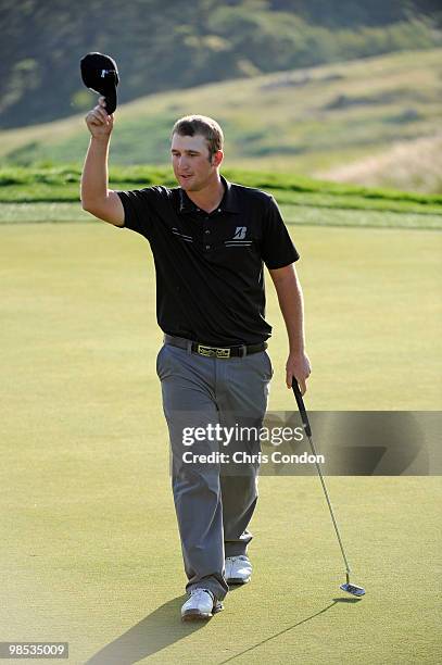 Kevin Chappell celebrates after winning the Fresh Express Classic at TPC Stonebrae on April 18, 2010 in Hayward, California.