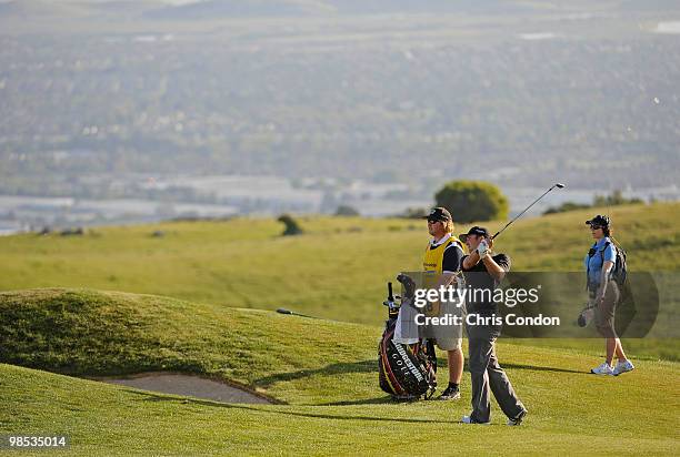 Kevin Chappell hits his approach on during the final round of the Fresh Express Classic at TPC Stonebrae on April 18, 2010 in Hayward, California.