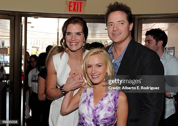 Actress Brooke Shields, actress Angela Kinsey and actor Brendan Fraser arrive at the premiere of Summit Entertainment and Participant Media's "Furry...