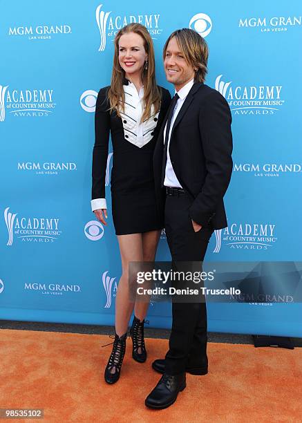 Actress Nicole Kidman and musician Keith Urban arrive for the 45th Annual Academy of Country Music Awards at the MGM Grand Garden Arena on April 18,...