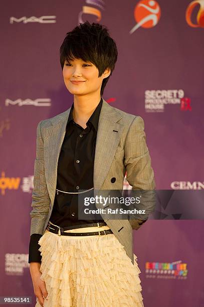 Singer and actress Li Yuchun arrives at the 29th Hong Kong Film Awards at the The Hong Kong Cultural Centre on April 18, 2010 in Hong Kong, Hong Kong.