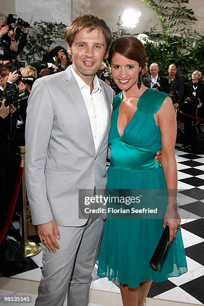 Host Mareile Hoeppner and husband Arne Schoenfeld attend the 'Felix Burda Award 2010' at hotel Adlon Kempinski on April 18, 2010 in Berlin, Germany.
