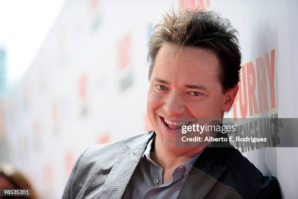 Actor Brendan Fraser arrives at the premiere of Summit Entertainment and Participant Media's "Furry Vengeance" at the Bruin Theatre on April 18, 2010...