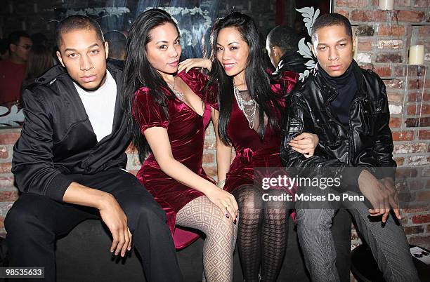 Designers To-Tam, To-Nya and Harris Twin models of Sachika attend Alex Meskouris' birthday party at HK Lounge on April 17, 2010 in New York City.