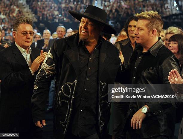 Musicians Eddie Montgomery and Gary LeVox in the audience during the 45th Annual Academy of Country Music Awards at the MGM Grand Garden Arena on...