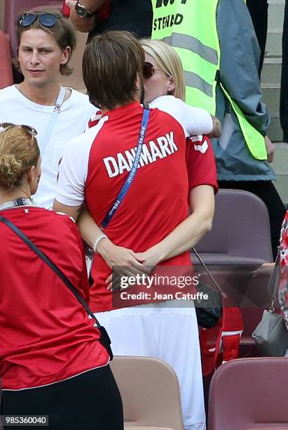 Danish players meet family members - Lasse Schone - following the 2018 FIFA World Cup Russia group C match between Denmark and France at Luzhniki...