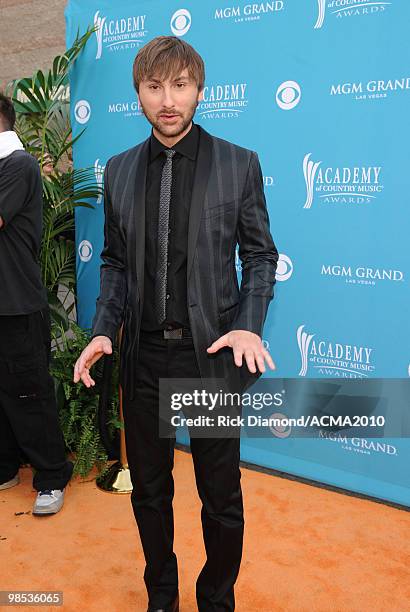 Musician Dave Haywood of the band Lady Antebellum arrive for the 45th Annual Academy of Country Music Awards at the MGM Grand Garden Arena on April...