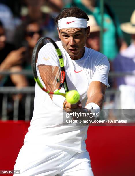 Rafael Nadal in action during day one of the Aspall Classic at the Hurlingham Club, London.