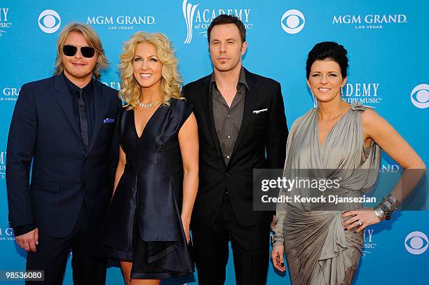 Musicians Phillip Sweet, Kimberly Roads Schlapman, Karen Fairchild and Jimi Westbrook of Little Big Town arrive for the 45th Annual Academy of...