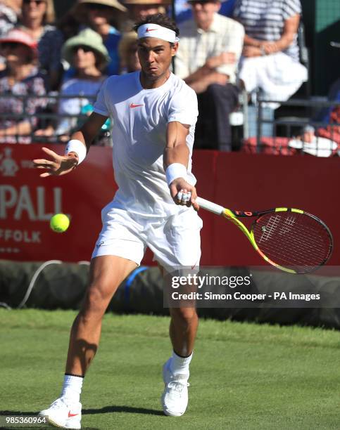 Rafael Nadal in action during day one of the Aspall Classic at the Hurlingham Club, London.