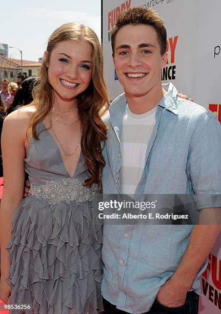 Actress Skyler Samuels and actor Colton Haynes arrive at the premiere of Summit Entertainment and Participant Media's "Furry Vengeance" at the Bruin...