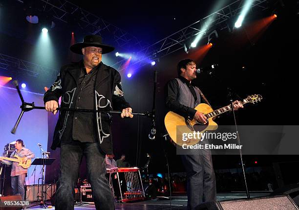 Singers Eddie Montgomery and Troy Gentry of Montgomery Gentry perform onstage at the 45th Annual Academy of Country Music Awards All Star Jam at the...
