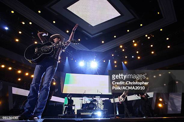Musician Kenny Chesney peforms onstage during the 45th Annual Academy of Country Music Awards at the MGM Grand Garden Arena on April 18, 2010 in Las...
