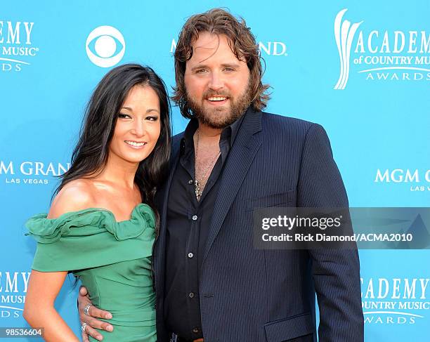 Musician Randy Houser and guest arrive for the 45th Annual Academy of ountry Music Awards at the MGM Grand Garden Arena on April 18, 2010 in Las...