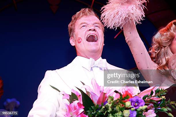 Actor/singer Kelsey Grammer performs in the opening of "La Cage Aux Folles" on Broadway at the Longacre Theatre on April 18, 2010 in New York City.