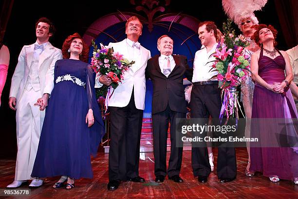 Actors A.J. Shively, Cheryl Stern, Kelsey Grammer composer Jerry Herman, actors Douglas Hodges and Christine Andres perform in the opening of "La...