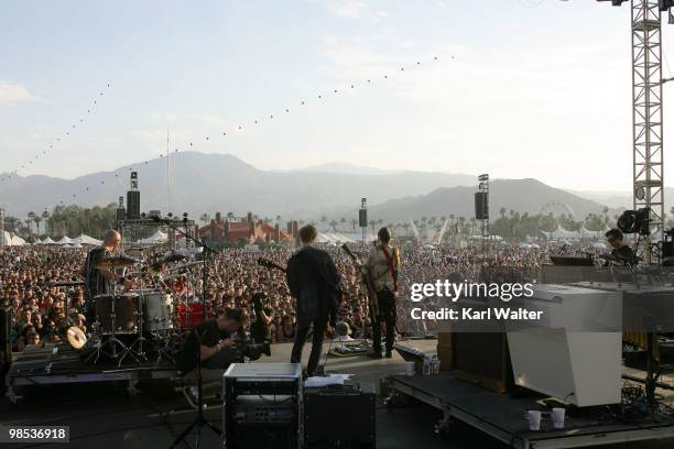 The band Phoenix performs during day three of the Coachella Valley Music & Arts Festival 2010 held at the Empire Polo Club on April 18, 2010 in...