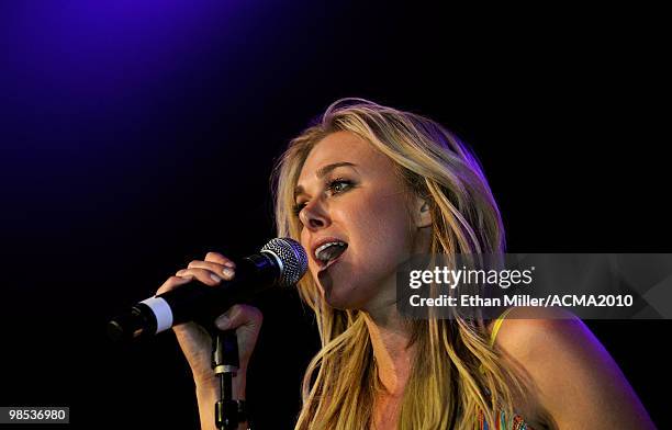 Singer Laura Bell Bundy performs onstage at the 45th Annual Academy of Country Music Awards All Star Jam at the MGM Grand Hotel/Casino on April 18,...