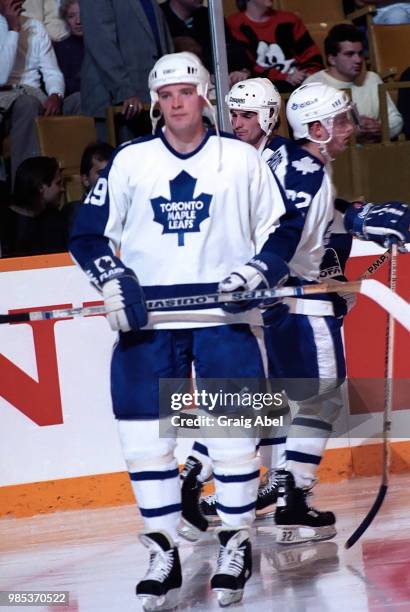 Tom Fergus of the Toronto Maple Leafs skates against the Detroit Red Wings during NHL game action October 28 at Maple Leaf Gardens in Toronto,...