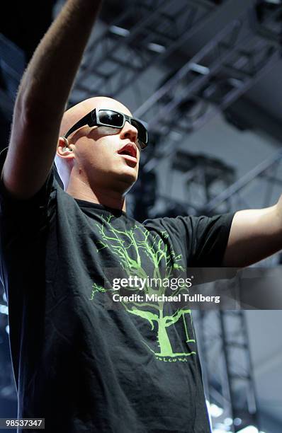 Musician Amit Duvdevani of the music group Infected Mushroom performs during day three of the Coachella Valley Music & Arts Festival 2010 held at the...