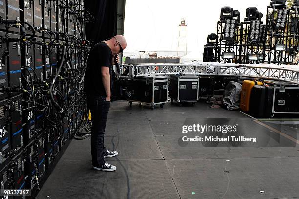 Musician Amit Duvdevani of the music group Infected Mushroom prepares to go onstage during day three of the Coachella Valley Music & Arts Festival...