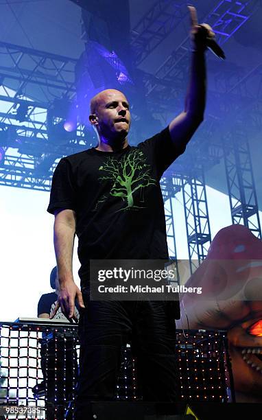 Musician Amit Duvdevani of the music group Infected Mushroom performs during day three of the Coachella Valley Music & Arts Festival 2010 held at the...