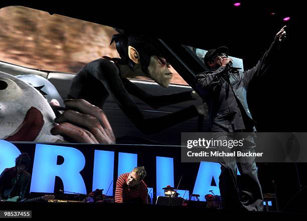 Singer Bobby Womack and musician Gorillaz Damon Albarn from the group Gorillaz perform during day 3 of the Coachella Valley Music & Art Festival 2010...