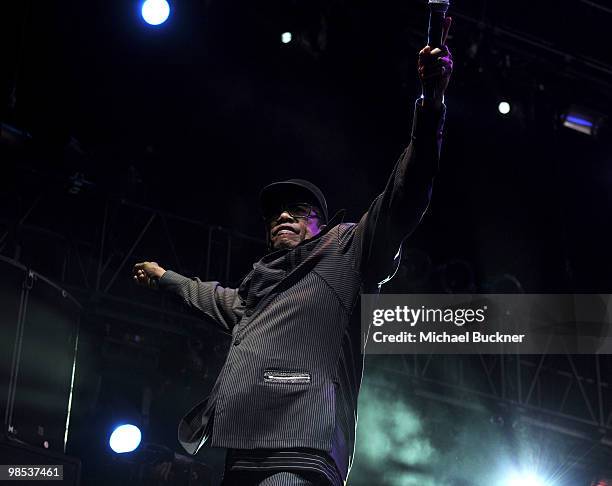 Singer Bobby Womack from the group Gorillaz performs during day 3 of the Coachella Valley Music & Art Festival 2010 held at The Empire Polo Club on...