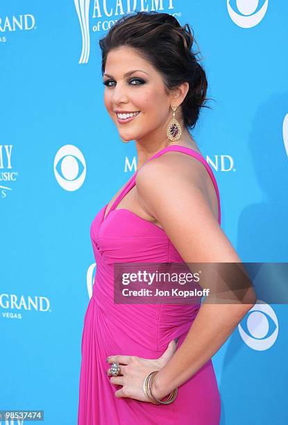 Singer Hillary Scott of Lady Antebellum arrives at the 45th Annual Academy Of Country Music Awards at the MGM Grand Garden Arena on April 18, 2010 in...