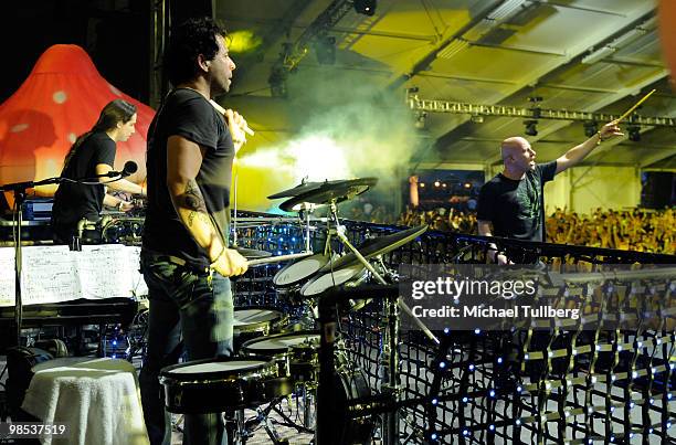 Music group Infected Mushroom performs during day three of the Coachella Valley Music & Arts Festival 2010 held at the Empire Polo Club on April 18,...