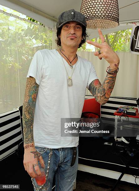 Musician Tommy Lee attends the Alize Oasis Lounge during the 2010 Winter Music Conference at Raleigh Hotel on March 26, 2010 in Miami Beach, Florida.