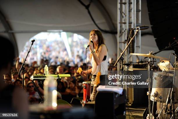 Musician Charlotte Gainsbourg performs during day 3 of the Coachella Valley Music & Art Festival 2010 held at The Empire Polo Club on April 18, 2010...