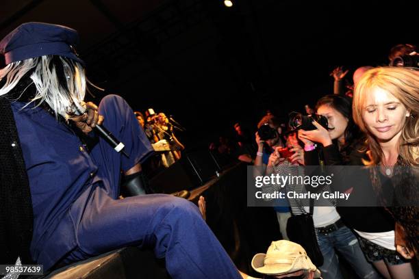 Actress Rosanna Arquette seen with musician Sly Stone during his performamce on day 3 of the Coachella Valley Music & Art Festival 2010 held at The...