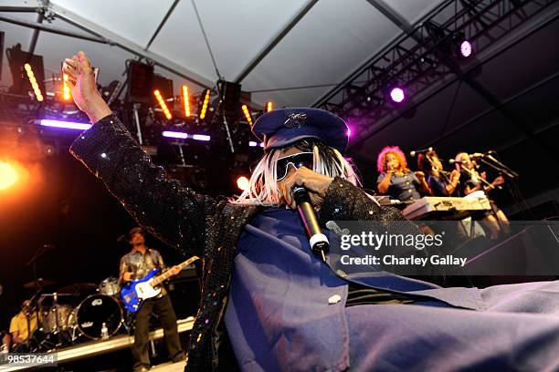 Musician Sly Stone performs during day 3 of the Coachella Valley Music & Art Festival 2010 held at The Empire Polo Club on April 18, 2010 in Indio,...