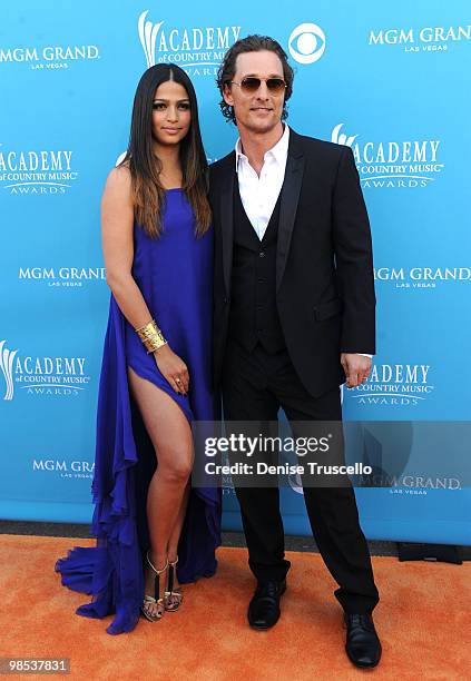 Actor Matthew McConaughey and Camila Alves arrive for the 45th Annual Academy of Country Music Awards at the MGM Grand Garden Arena on April 18, 2010...