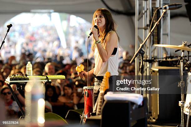 Musician Charlotte Gainsbourg performs during day 3 of the Coachella Valley Music & Art Festival 2010 held at The Empire Polo Club on April 18, 2010...