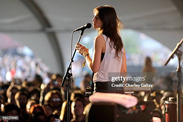 Musician Charlotte Gainsbourg performs during day 3 of the Coachella Valley Music & Art Festival 2010 held at The Empire Polo Club on April 18, 2010...