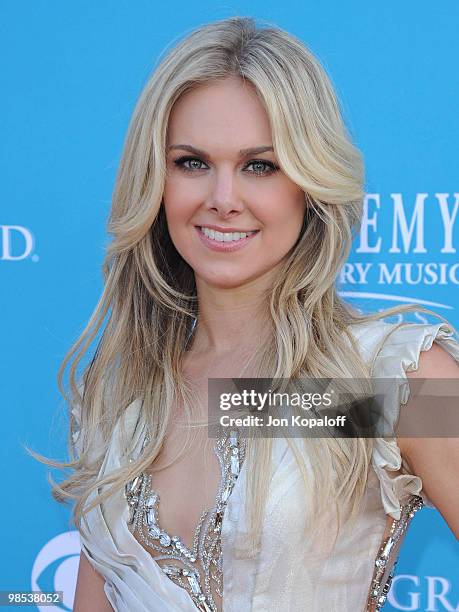 Singer Laura Bell Bundy arrives at the 45th Annual Academy Of Country Music Awards at the MGM Grand Garden Arena on April 18, 2010 in Las Vegas,...