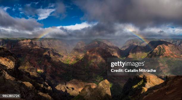 rainbow over waimea canyon - waimea valley stock pictures, royalty-free photos & images