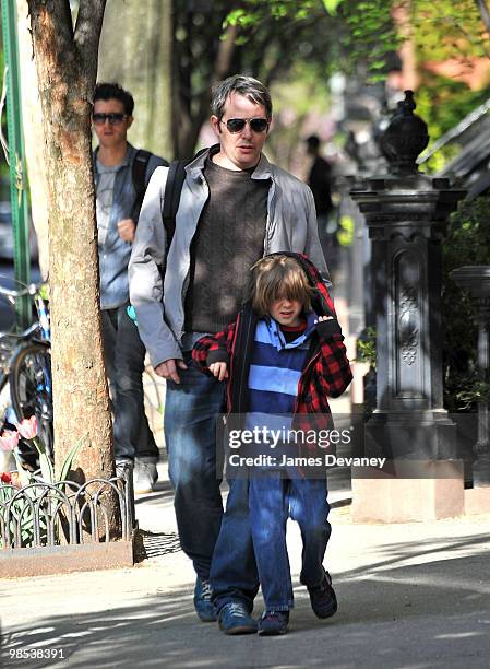 Matthew Broderick and his son James Wilkie Broderick are seen on the streets of Manhattan on April 15, 2010 in New York City.