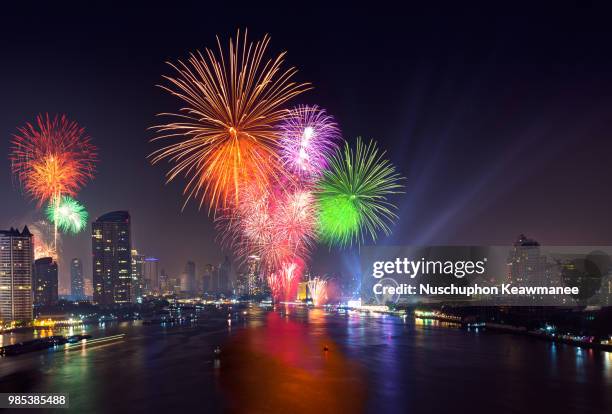 fireworks asiatique thailand - asiatique stock pictures, royalty-free photos & images