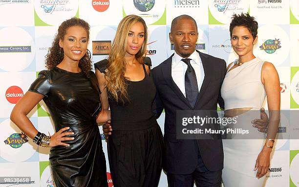 Singers Alicia Keys, Leona Lewis, actors Jamie Foxx and Halle Berry arrive at 2010 Silver Rose gala and auction at the Beverly Hills Hotel on April...