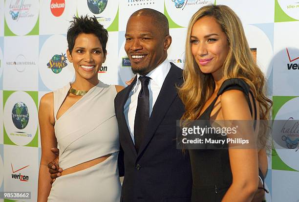 Actors Halle Berry, Jamie Foxx and singer Leona Lewis arrive at 2010 Silver Rose gala and auction at the Beverly Hills Hotel on April 18, 2010 in...