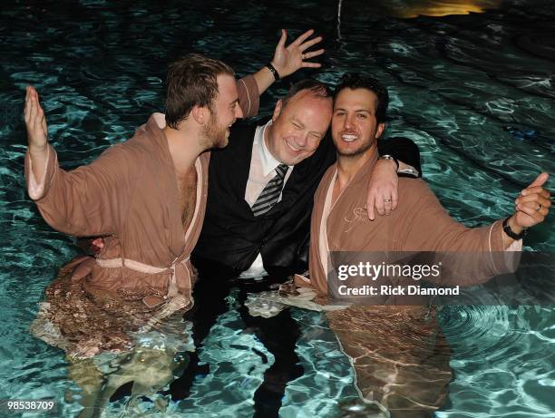 Charles Kelley Mike Dugan and Luke Bryan attend Capitol Records Nashville ACM After party at The MGM Grand Pool, April 18, 2010 in Las Vegas, Nevada.