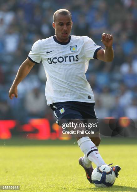 Gabriel Agbonlahor of Aston Villa in action during the Barclays Premier League match between Portsmouth and Aston Villa at Fratton Park on April 18,...