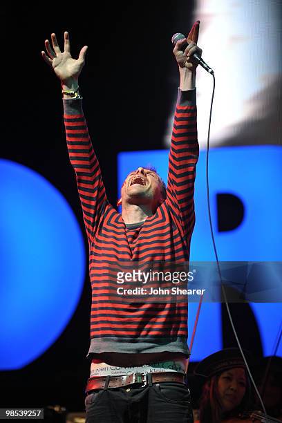 Singer Damon Albarn of The Gorillaz performs during Day 3 of the Coachella Valley Music & Art Festival 2010 held at the Empire Polo Club on April 18,...